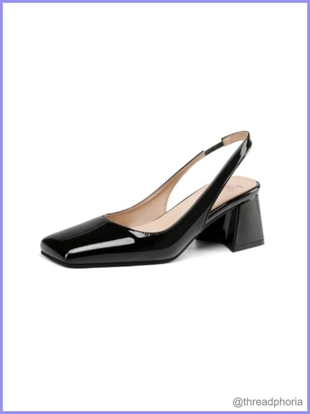 Patent Leather Chunky Heels Slingback Pumps Square Toe Block Heel Sandals